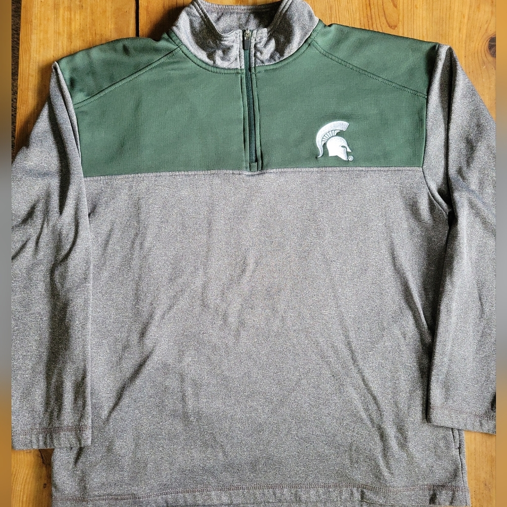 Michigan State Spartans Pullover Green Camo Size L 42/44 ProEdge 1/4 Zip Pockets